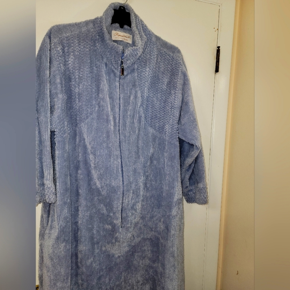 1X Womens Vintage Chanille Zip House Coat Bath Robe